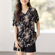批发限价+12+小视频  中长款碎花雪纺<b class='q'>衬衫</b>夏季大码女装欧货短袖T恤