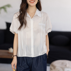 批发限价+12+小视频  白色短袖<b class='q'>衬衫</b>女2026夏装法式小众宽松泡泡袖<b class='q'>衬衣</b>