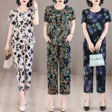 批发高端绵绸新款中年妈妈棉绸睡衣女<b class='q'>夏</b>季长袖薄款家居服老人两件套装