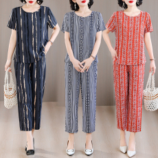 批发高端绵绸新款中年妈妈棉绸睡衣女<b class='q'>夏</b>季长袖薄款家居服老人两件套装