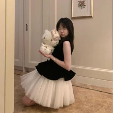 批发原版品质+拉链绝美无袖网纱蓬蓬<b class='q'>连衣裙</b>女2025夏季收腰公主短裙