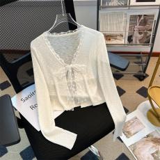 批发实拍蕾丝拼接花边针织开衫女装<b class='q'>夏季</b>薄款防晒空调罩衫冰丝<b class='q'>外套</b>上衣