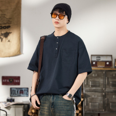 批发实拍双纱重磅短袖t恤男百搭舒适简约韩版圆领纯棉美式潮牌T恤男