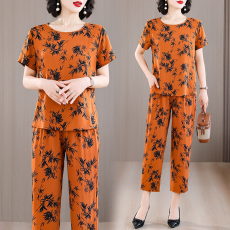 批发高端绵绸新款中年妈妈棉绸睡衣女<b class='q'>夏</b>季长袖薄款家居服老人两件套装