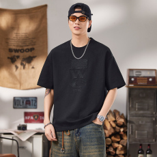 批发实拍夏季新款美式潮牌短袖t恤男百搭弹力舒适简约韩版圆领印花t恤