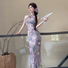 批发实拍   画报夫人原版面料高级感定制金丝花边花朵中式国风旗袍