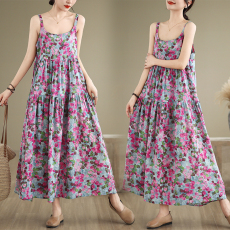 批发实拍碎花<b class='q'>连衣裙</b>棉麻森系吊带<b class='q'>连衣裙</b>大摆裙