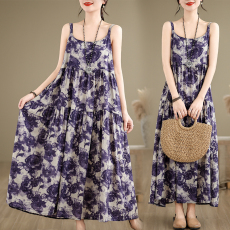 批发实拍碎花<b class='q'>连衣裙</b>棉麻森系吊带<b class='q'>连衣裙</b>大摆裙