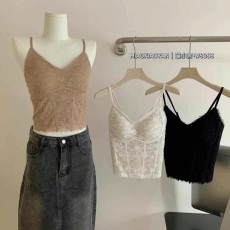 批发纯欲复古碎花吊带自带胸垫百搭舒适性感蕾丝背心女