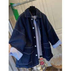 批发独特百搭超好看超火条纹<b class='q'>牛仔</b>衣外套宽松中长款<b class='q'>上衣</b>女2026春秋新款