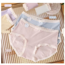 批发混色3条  60支莫代尔间条中腰少女抗菌内裤