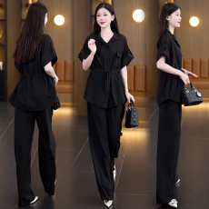 批发时尚抽绳褶皱新款大码宽松套装夏季2026级感胖MM减龄休闲两件套