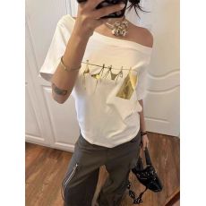 批发原版<b class='q'>特价</b>（40支奥代尔92%棉8%氨纶220克）一字肩露肩短袖T恤