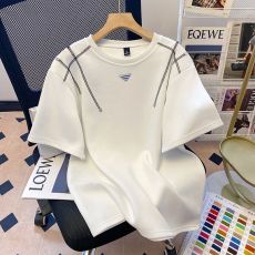 批发实拍华棉复合牛奶丝短袖<b class='q'>t</b><b class='q'>恤</b><b class='q'>男</b>女夏2026新款明线装饰圆领韩版上衣