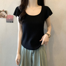 批发实拍 胖妹妹夏装大码<b class='q'>女</b>装新款U领花边袖<b class='q'>短袖</b><b class='q'>T</b><b class='q'>恤</b>显瘦宽松冰丝上衣