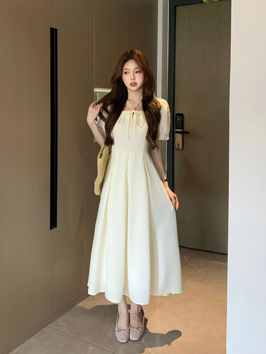 MY4982# 大码女装法式气质方领连衣裙女胖MM收腰显瘦A字长裙高级感女裝貨源服裝批發