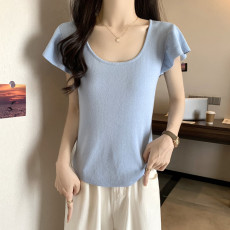 批发实拍胖mm夏装大码<b class='q'>女</b>装新款U领<b class='q'>短袖</b><b class='q'>T</b><b class='q'>恤</b>显瘦洋气减龄冰丝别致上衣潮