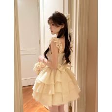 批发超仙设计感蝴蝶结小飞袖公主<b class='q'>蓬蓬裙</b>夏季新款甜美初恋收腰显瘦短裙