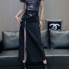 批发黑色拉链开叉<b class='q'>半身裙</b>女高腰气质时尚辣妹风<b class='q'>不规则</b>小众设计感中长裙