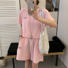 批发韩系慵懒风<b class='q'>糖果</b><b class='q'>色</b>腊肠狗套装女夏季新款韩版宽松短袖短裤两件套女