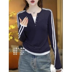 批发<b class='q'>大码</b>假两件薄纱拼色长袖t恤女2025秋装胖MM防晒内搭修身打底上衣