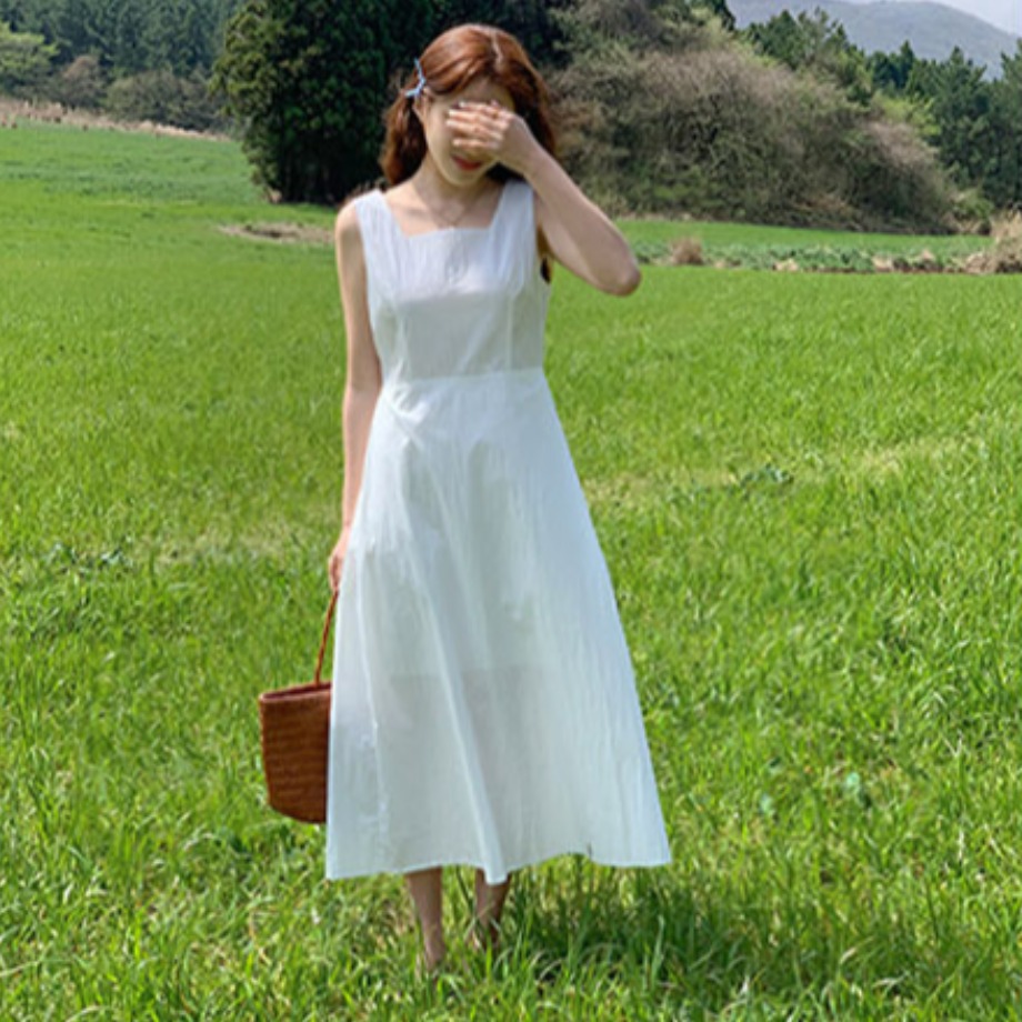 크기 있음 업데이트 프랑스식 낭만주의 미니멀리즘 하얀 달빛 샤오 바이 치마 민소매 허리 수축 3 차원 슬림해 보이는 드레스