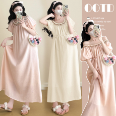 批发实拍现~2026夏季上新孕妇装设计感小众宽松一字领孕妇<b class='q'>连衣裙</b>