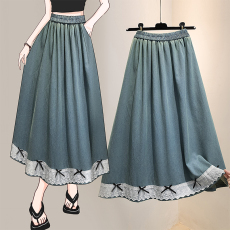 批发实拍大码女装2026复古a字<b class='q'>牛仔</b>半身裙高腰显瘦百搭中长款大摆裙