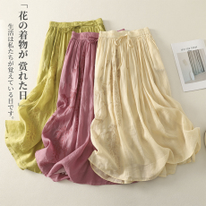 批发实拍#半身裙国风2026年<b class='q'>夏</b>季新款松紧腰刺绣系带显瘦打底裙子