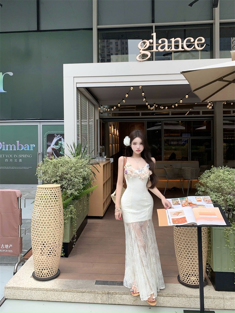 실사 정가 부드러운 욕망 아름다움 무거운 작업 레이스 망사 순수한 욕망 휴가 롱 스커트 여름 아름다운 슬립 드레스