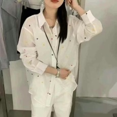 批发彩色爱心衬衫韩版夏季薄款上衣女休闲原宿风懒惰风防晒衣女外套