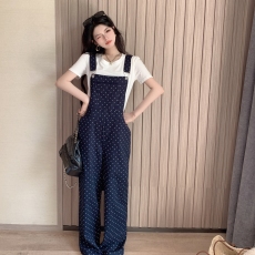 批发波点全棉<b class='q'>背带裤</b>女夏2024新款高腰显瘦大码宽松工装直筒阔腿连体裤