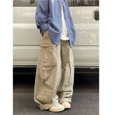 批发205春秋季<b class='q'>日系</b><b class='q'>复古</b>伞兵工装裤子男户外宽松纯色直筒休闲裤长裤