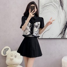批发新中式国风假两件衬衫女2026夏季新款法式复古高级感显瘦上衣<b class='q'>套裙</b>