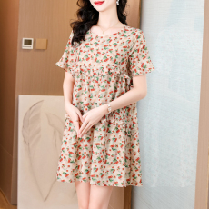 批发高级感碎花连衣裙女夏季2026新款荷叶边时尚减龄气质感显瘦中长裙