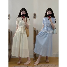 批发实拍大码女装2026夏季新款时尚气质显瘦百搭蕾丝拼接两件套套装