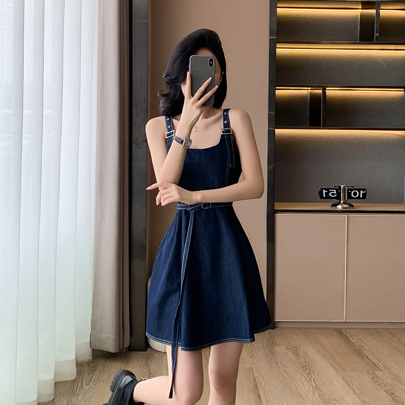 MY6246# 韩版牛仔背带连衣裙美式甜美夏季吊带裙背心裙辣妹女裝貨源服裝批發