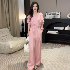 批发官图 新款时尚<b class='q'>亚麻</b>连体衣裤女神范V领收腰显瘦阔腿裤