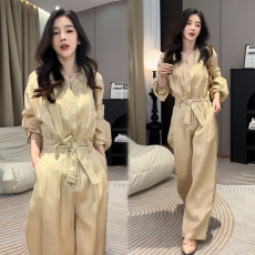 批发官图 春季新款时尚<b class='q'>亚麻</b>连体衣裤女神范V领收腰显瘦阔腿裤