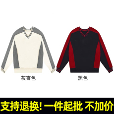 批发R103#河北光板 320克薄款华棉复合牛奶丝 V领撞色拼接条长袖<b class='q'>卫衣</b>
