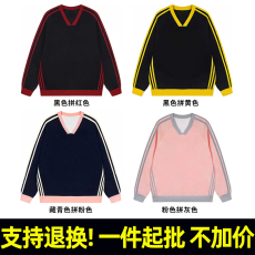 批发R298#河北光板 320克薄款华棉复合牛奶丝 V领撞色三条杠条纹<b class='q'>卫衣</b>