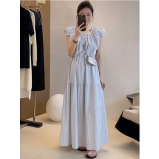 批发高个子高级感气质泡泡袖连衣裙女2025夏季新款韩版时尚高腰a字裙