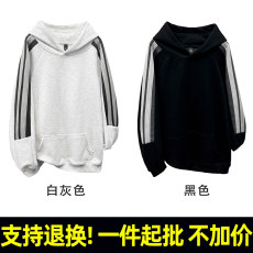批发R530#河北光板 320克华棉复合牛奶丝 连帽撞色条杠无绳有口袋<b class='q'>卫衣</b>