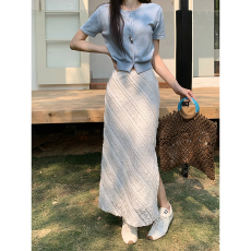 批发实拍~大码女装高腰显瘦蕾丝鱼尾半身裙开叉包臀直筒长裙