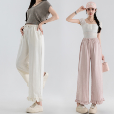 批发实拍  孕妇装无托腹冰凉阔腿裤新款2026夏季百搭宽松木耳边阔腿裤