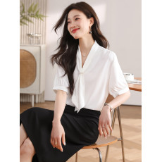 批发白色短袖<b class='q'>衬衫</b>女2026新款夏季薄款气质通勤面试<b class='q'>衬衣</b>小个子飘带<b class='q'>衬衣</b>