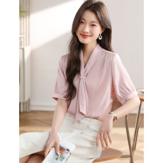 批发白色短袖<b class='q'>衬衫</b>女2026新款夏季薄款气质通勤面试<b class='q'>衬衣</b>小个子飘带<b class='q'>衬衣</b>