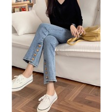 批发时尚百搭<b class='q'>大码</b>牛仔裤女2025春秋新款宽松高腰直筒阔腿裤子显瘦潮