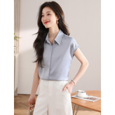 批发实拍设计感通勤简约无袖真丝<b class='q'>衬衫</b>女2026夏新品v领套头垂顺<b class='q'>衬衣</b>