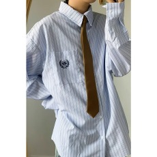 批发网图 美式复古刺绣学院风条纹衬衫春夏季长袖情侣衬衣外套男女